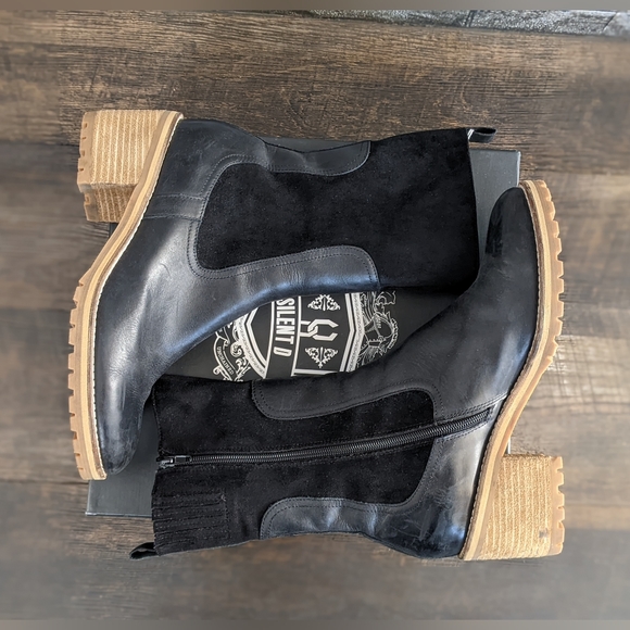 ⚡SOLD⚡SILENT D x Anthropologie Mid-Calf Brink Boot Black Leather w Wood Lug Sole - Picture 8 of 12